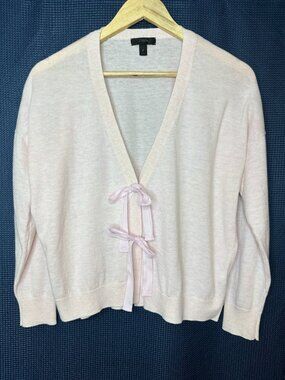 J Crew Women’s Pink Tie Closure Cardigan MEDIUM Ballet Coquette Romantic Soft